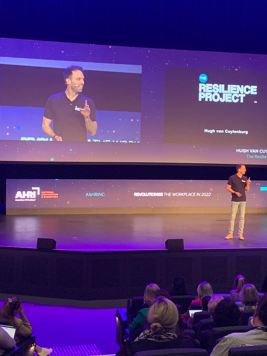 AHRItweets's tweet image. "Practice gratitude, empathy and mindfulness every day to instill more happiness into your lives... You improve your mental health, you feel happy, and you cope in challenging times." Hugh van Cuylenburg says in the final Keynote session for the #AHRINC.