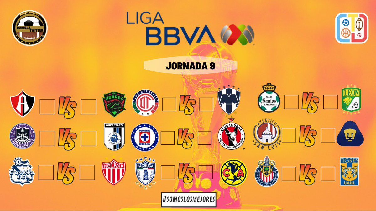 DinamicxSLM's tweet photo. Amigos, ya está aquí la Jornada 9 de la #LigaMX. ⚽️

Les dejo lo plantilla, no olviden ingresar sus pronósticos a la app de @QuinielaMaster 

¡Mucho éxito! 😎🙌🏼
#QuinielaTwitter #SomosLosMejores

#QTLu https://t.co/fmhrnoxirn