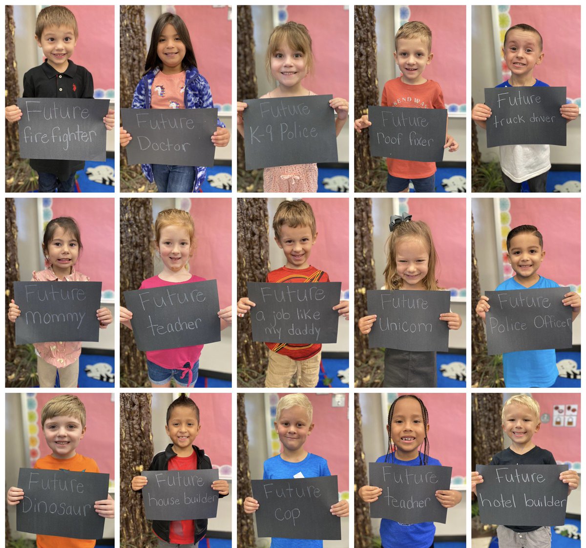MrsPorterNSE's tweet photo. 7 years of asking Kindergarteners what they want to be when they grow up and their answers never disappoint!👨🏻‍🚒👩🏻‍🏫👮🏼‍♀️👩🏽‍⚕️👷🏼🚛🦖🦄 #NSE1team #letthembelittle #welovekinder https://t.co/HyYTmuF6nJ