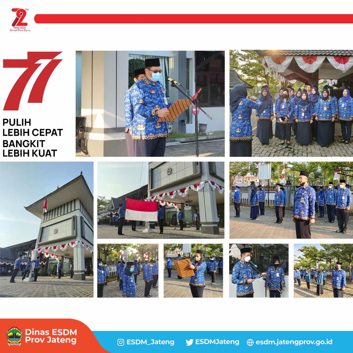ESDMJateng's tweet photo. Rabu, 17-08-2022, di halaman kantor Dinas ESDM Jateng tlh diadakan Upacara Bendera memperingati HUT RI ke-77
Upacara dipimpin oleh Kabid Minerba Agus Sugiharto, ST, MT selaku Inspektur Upacara dan diikuti oleh seluruh Pegawai Dinas ESDM Jateng
#JatengGayeng
#HUT77RI
#ESDMJateng https://t.co/7ZtFSBH9Vd