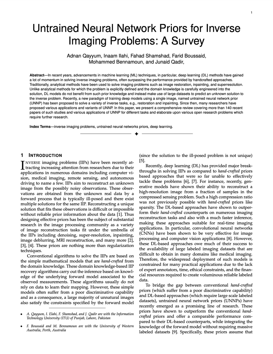 Please check our accepted IEEE PAMI (IF=24.314) survey entitled "Untrained Neural Network Priors for Inverse Imaging Problems: A Survey", available on TechRxiv: lnkd.in/ev-xQFNi