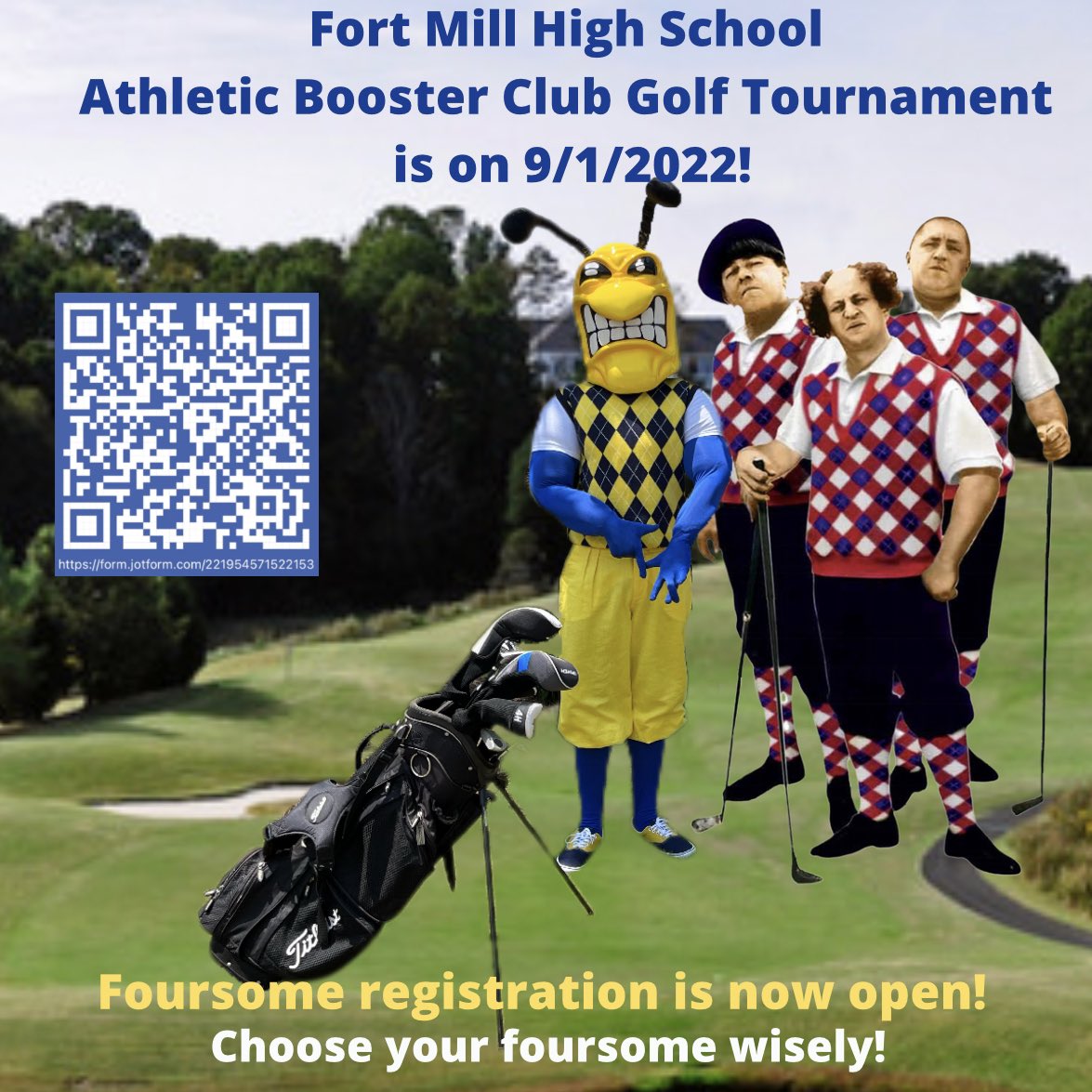 Fort Mill Jackets ABC (@fortmilljackets) on Twitter photo Wednesday, August 17, 2022 is the cutoff for Sponsorship for the 2nd Annual <a href="/FortMillJackets/">Fort Mill Jackets ABC</a> Athletic Booster Club Golf Tournament
Sponsorship ranges from in kind to hole sponsorship to include foursomes. What three coworkers will you have skip work with you on Thursday, Sept. 1 Wednesday, August 17, 2022 is the cutoff for Sponsorship for the 2nd Annual <a href="/FortMillJackets/">Fort Mill Jackets ABC</a> Athletic Booster Club Golf Tournament
Sponsorship ranges from in kind to hole sponsorship to include foursomes. What three coworkers will you have skip work with you on Thursday, Sept. 1