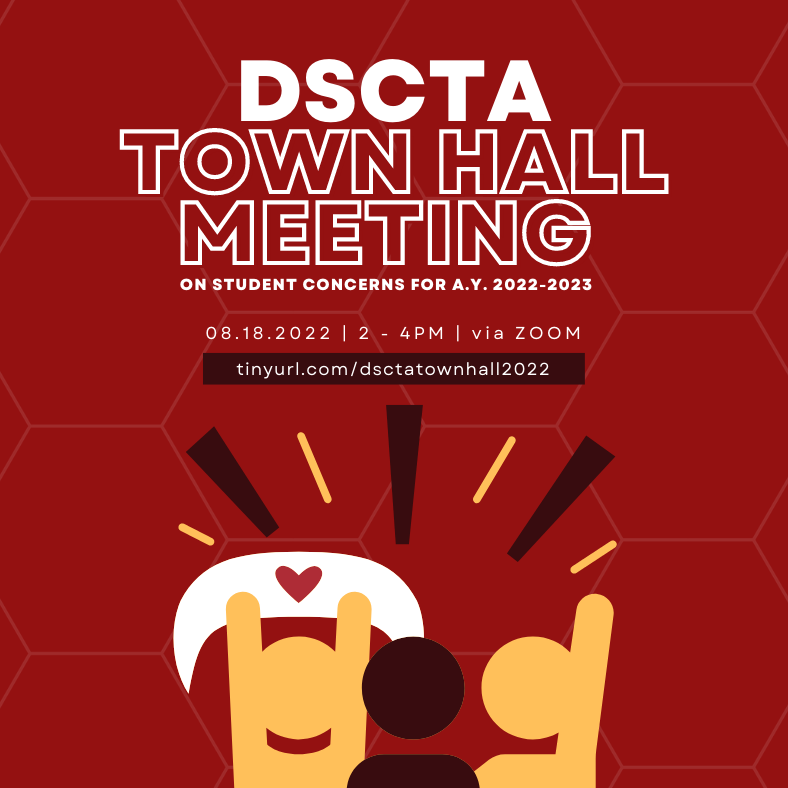 UPDscta's tweet photo. The DSCTA will be holding a town hall meeting with its students on its return to campus plans for the 1st Semester of AY 2022-2023. This will be on Aug. 18, 2-4PM, via Zoom.

Speech Communication and Theatre Arts majors are encouraged to pre-register here: https://t.co/wwRYafsGNZ https://t.co/QvsZPXxlkn