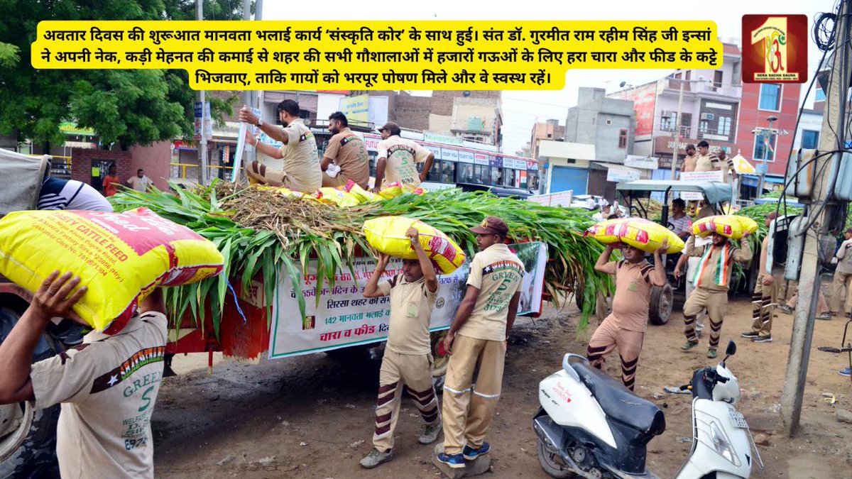 RavindraOnTwitt's tweet photo. @yourdreamup #Remarkable15thAugust
पूज्य गुरु #StDrMSG के पावन जन्मदिवस पर करोड़ों अनुयायियों ने मानवता भलाई के प्रण लेकर तत्काल सेवा कार्यों में जुट गए, उसी क्रम में गौशालाओं में गऊओं के लिए हरे चारे का प्रबंध करते हुए सेवादार।
@DSSNewsUpdates 
@GreenSwelfares
Saint Gurmeet Ram Rahim Ji https://t.co/mYI8IRfOQ3