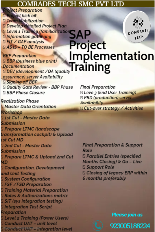 ComradesTechSAP's tweet photo. Hello SAP inquisitive friends!
We have added another feather in Comrades Tech hat by introducing " SAP Project Implementation Training".
Contact details
WhatsApp 923005188224
behram581.bq@gmail.com
#sap #saphana #sapcommunity #sapfiori #sapprojectmanager #sapprojects https://t.co/y79EpOvmKD