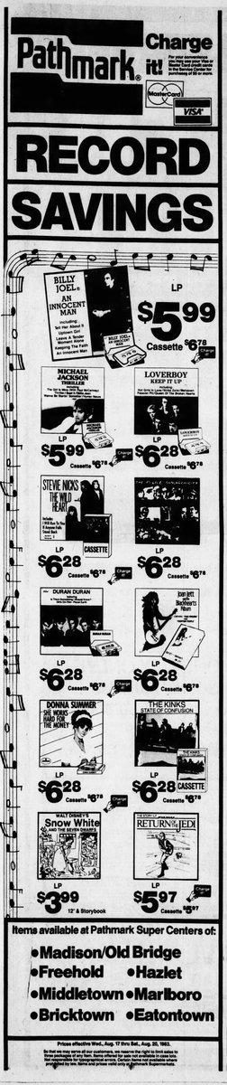 RetroArtBlog's tweet photo. Today, one can get music from #AppleMusic, #AmazonMusic or #Spotify.
In 1983, one can get music from #PathMark supermarket. https://t.co/FfXq9vFcSx