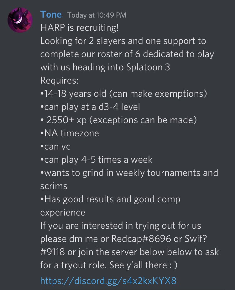 HARP__TM's tweet photo. HARP is back and recruiting and with Splatoon 3 around the corner why not start here : ) https://t.co/y0BEfW3Z67