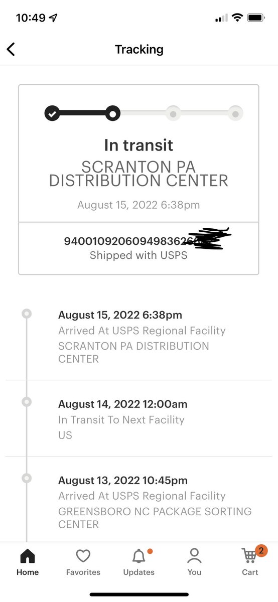 The <a href="/USPS/">U.S. Postal Service</a> is theoretically delivering a package to me in Greensboro, NC. It actually arrived in Greensboro a few days ago but decided to visit Scranton, PA instead of coming the last mile to my house. #nicejobdejoy