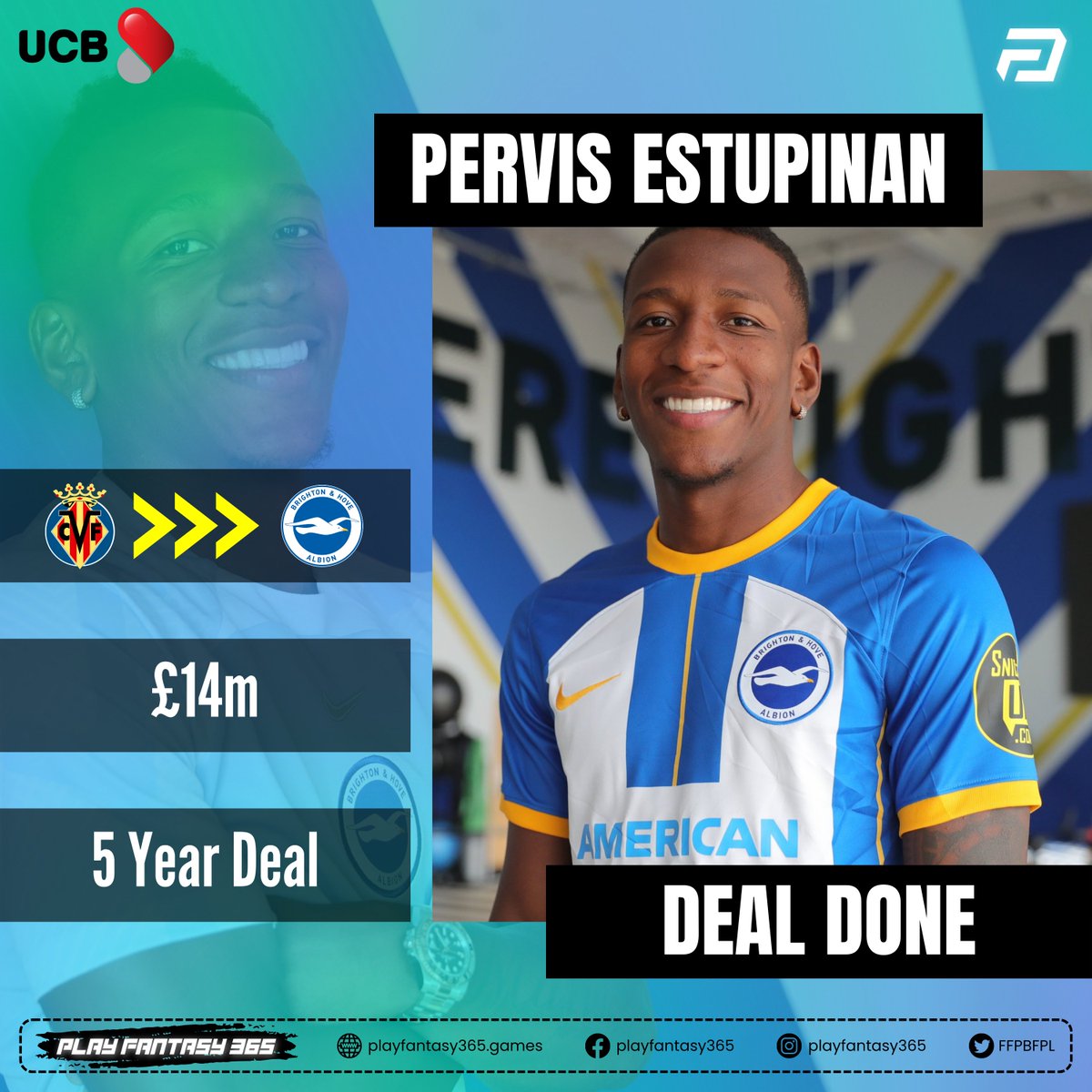 FFPBFPL's tweet photo. Brighton &amp; Hove Albion has officially announced the signing of Ecuadorian left-back Pervis Estupinan on a contract until 2027 from Villarreal for £15m as the replacement of Marc Cucurella.

#FPL #FFPB #BHAFC https://t.co/3DaSb0b7QN