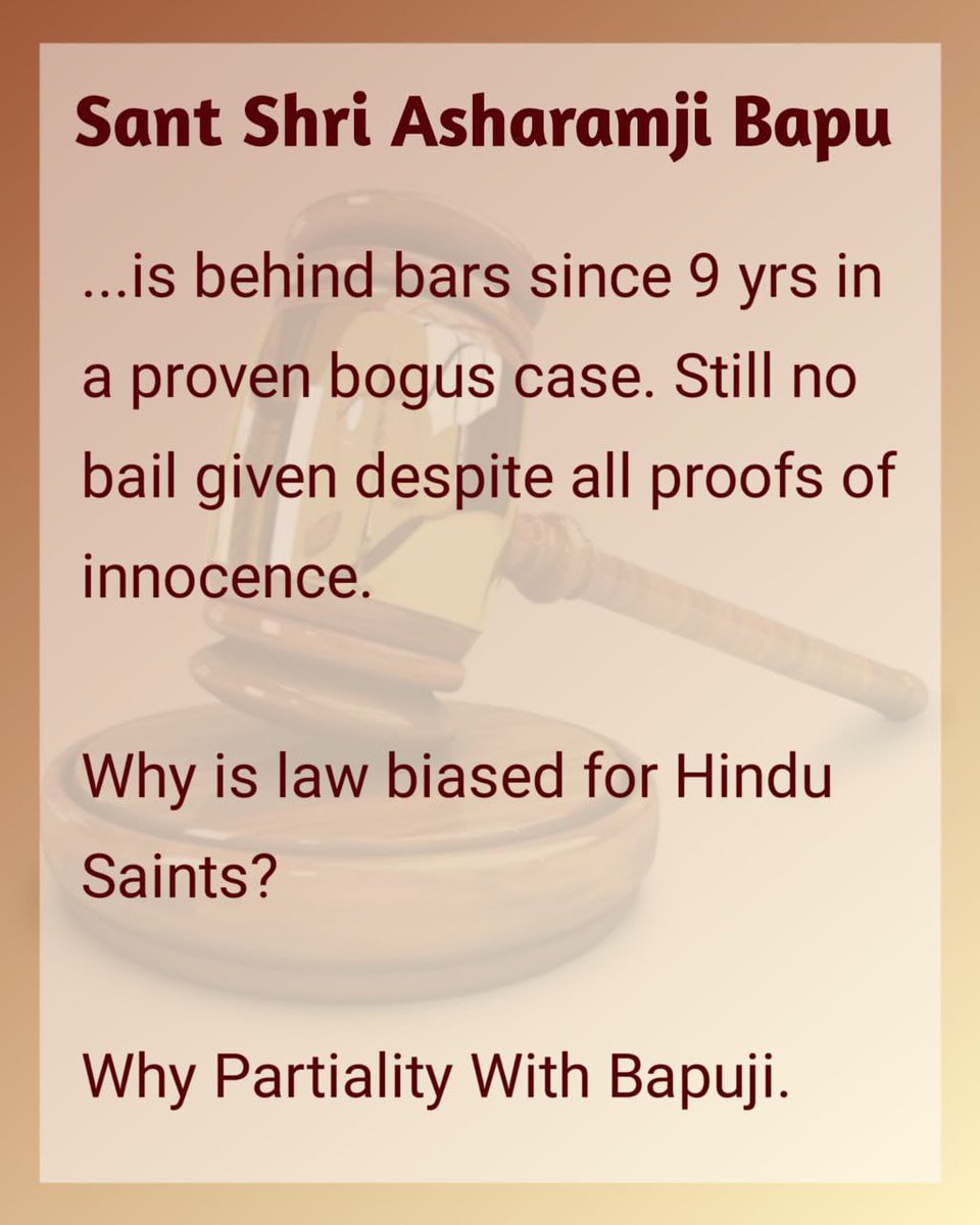 ANUJKUM30499883's tweet photo. @omdarshanom बापूजी के निर्दोष होते हुए भी जेल, ये षड्यंत्र नहीं तो क्या है?
Asaram Bapu Case
Bail For All Except Bapuji
Despite BOGUS CASE
#WhyPartialityWithBapuji https://t.co/tuJGgVUcJP