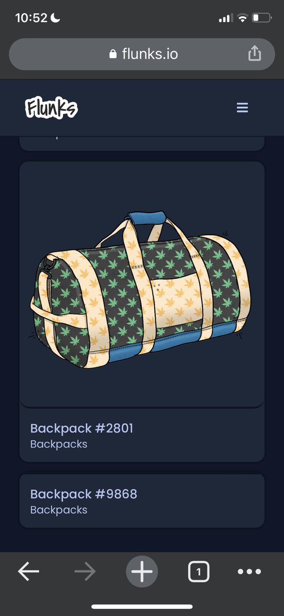 710josh's tweet photo. got lucky on a couple sweet @flunks_nft backpacks for free for holding a flunk. You know i love the weed so these are kinda perfect. #backpacktothefuture https://t.co/vp0PdGW47G