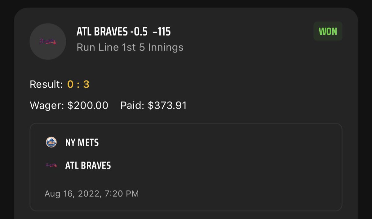 capointhecut's tweet image. MLB 8/16 Recap:

3U Braves F5 -0.5 (-115)✅

1U White Soxs F5 ML (-105)🥵

2U TB Rays F5 +0.5 (-110)✅

1U Gaurdians F5 3 Way ML (-136)🥵

Subscribe➡️ youtu.be/kTmIUOFTkhU