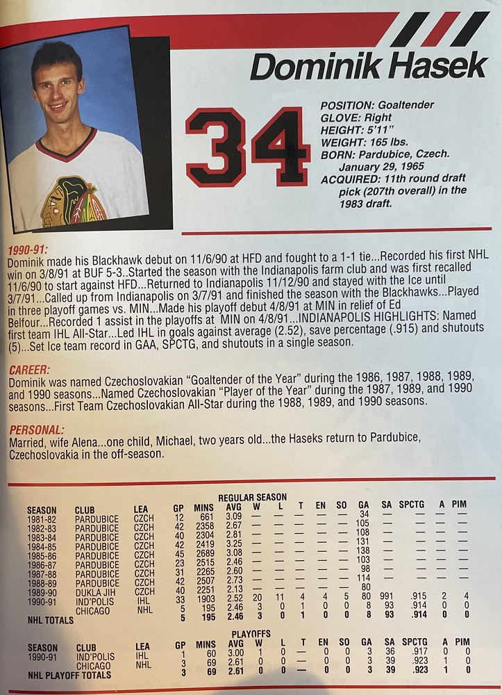 Doug Norris on Twitter "Dominik Hasek, 199192 Chicago Blackhawks