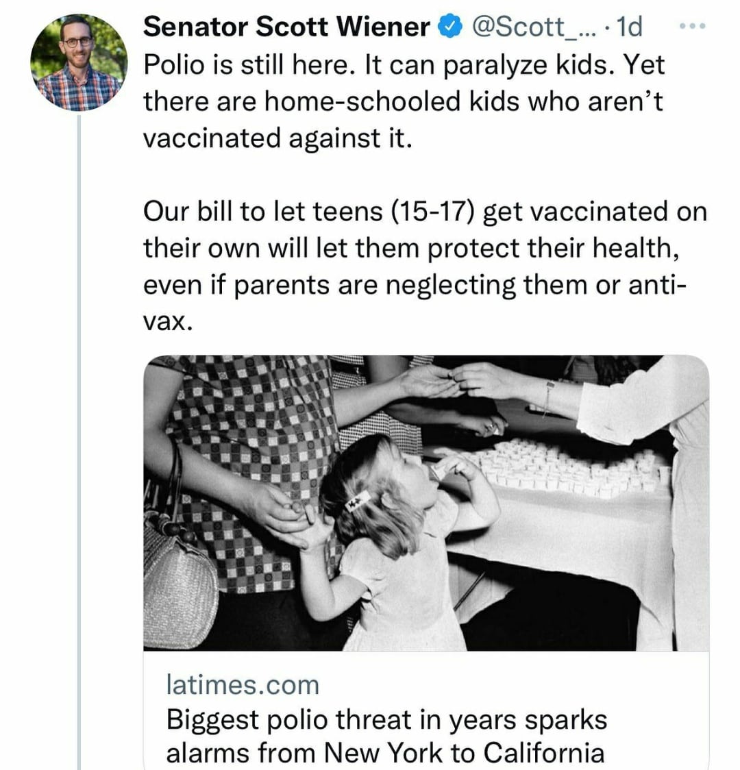 #Repost @InformedMama209

1/ 
I hope you’re paying attention on what is happening. It doesn’t matter if you homeschool or have a kid in public school. SB866 is a sweeping medical emancipation bill that removes parental medical rights from all parents.