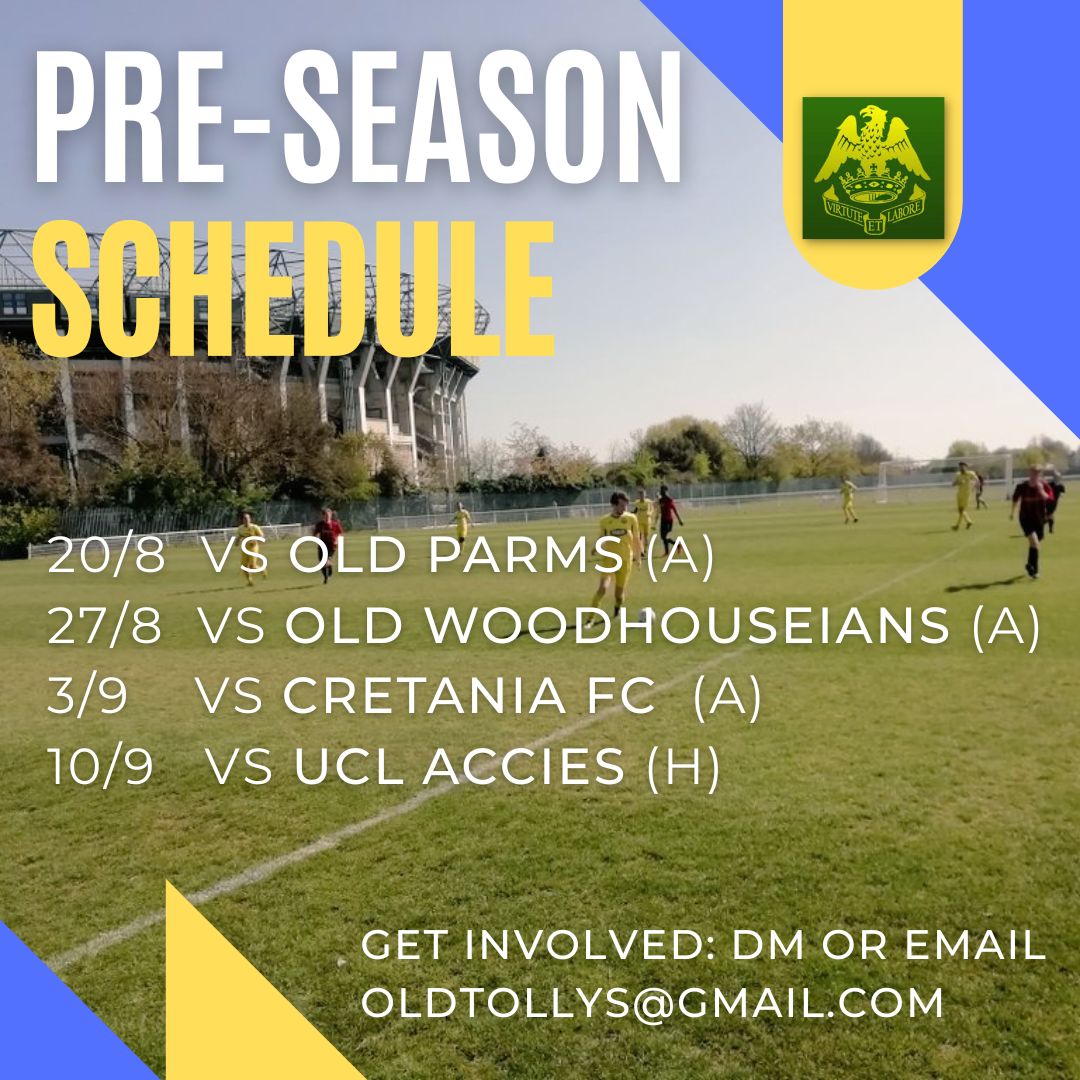 oldtollysfc's tweet photo. ⚽️Here are your Tollies pre-season fixtures⚽️
First friendly this Saturday!

Still looking to join a Saturday team in North London? Get in touch 👇 https://t.co/CpRXKb2Bl8