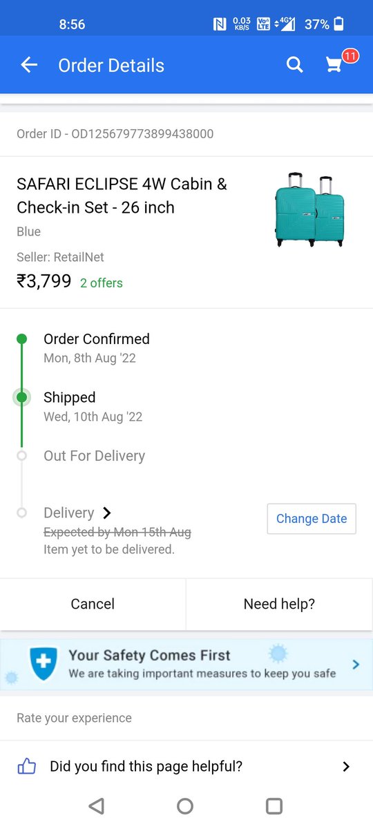 lovehakar's tweet photo. @Flipkart now day i am facing very expensive on Flipkart and ekcart .i order a product on 8 aug every time they extend delivery date.. customer support team give pass always wrong information.. Flipkart is very unprofessional..i am Flipkart plus member.
Please see attachment https://t.co/wHGGDHyapH