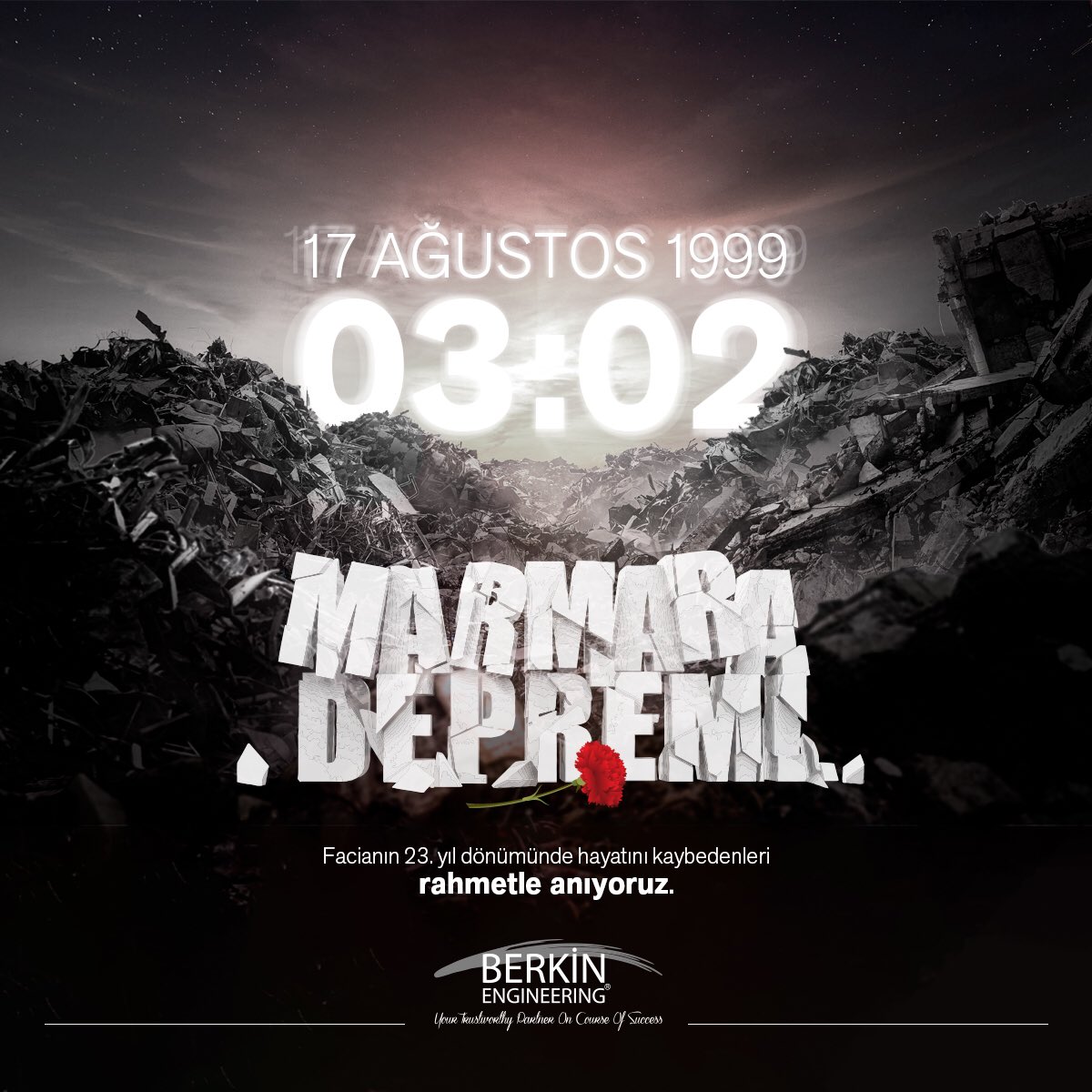 #MarmaraDepremi’nin 23. yılında, böyle bir acının ülkemizde bir daha yaşanmamasını temenni ediyor, depremde hayatını kaybeden vatandaşlarımızı rahmetle anıyoruz.

Unutmadık, unutmayacağız 🎗

#BerkinMühendislik #BerkinEngineering