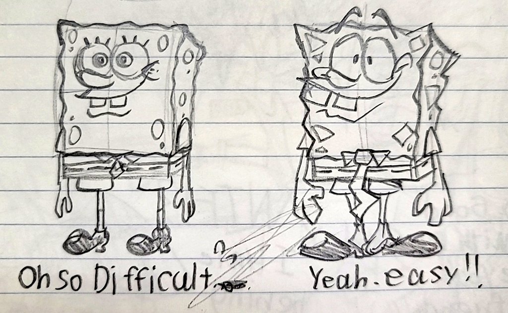 As someone who grew up watching "tom and jerry" and "looney tunes" from an early age, I find it difficult to draw SpongeBob true to the original. But is this part of the learning process?

(Left:Faithful)(Right:My Habitual version) 