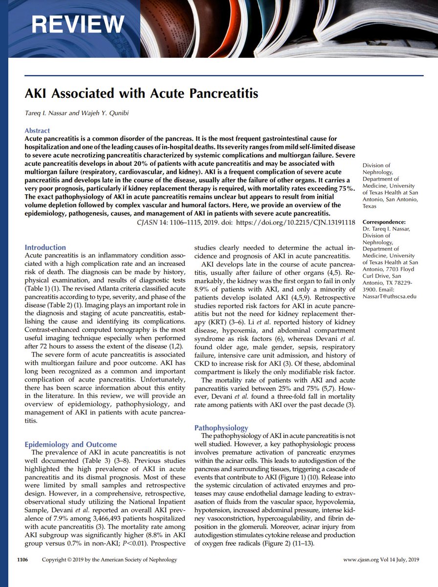AKI in Acute Pancreatitis ca. 2019 #Nephpearls #AbdominalCompartment

👉 cjasn.asnjournals.org/content/14/7/1…