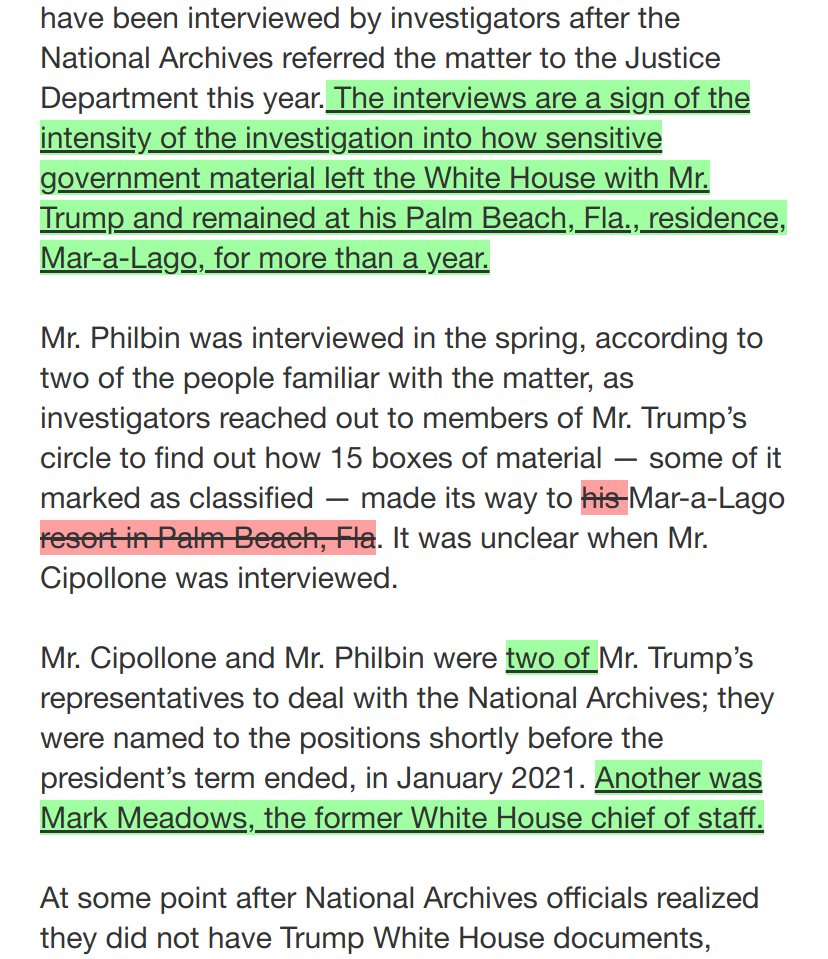 maggiediffs's tweet photo. .@maggiet1m3 Update to: 'F.B.I. Interviewed Top White House Lawyers About Missing Trump Documents' https://t.co/1uiSFeE6gQ https://t.co/bmREc0sggk