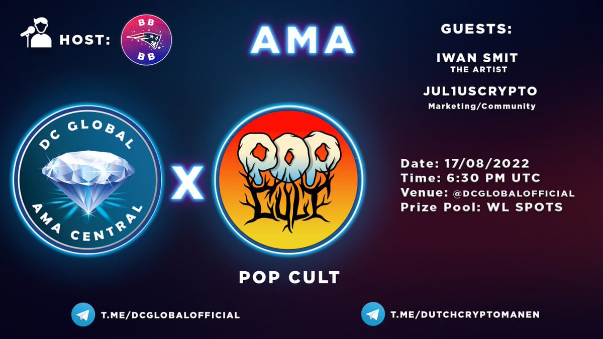 DCryptomanen's tweet photo. 🔊AMA  ANNOUNCEMENT🔊

🎨 POP CULT NFT 🎨

Pop Cult is a unique collection born from the mind of contemporary artist Iwan Smit. All of his characters and traits are carefully designed and digitized by the artist himself.

JOIN: https://t.co/Xn1U8S6tB6

#DCGLOBAL #POPCULT #CRYPTO https://t.co/utRVo0IN3F