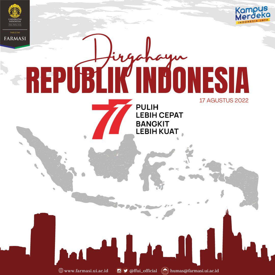 ffui_official's tweet photo. Selamat Hari Kemerdekaan Republik Indonesia ke-77🇮🇩

Mari bersatu untuk Indonesia yang lebih baik. Pulih lebih cepat, bangkit lebih kuat! 💪🏻

#FakultasFarmasiUI
#FFUI https://t.co/OEqncXATsg