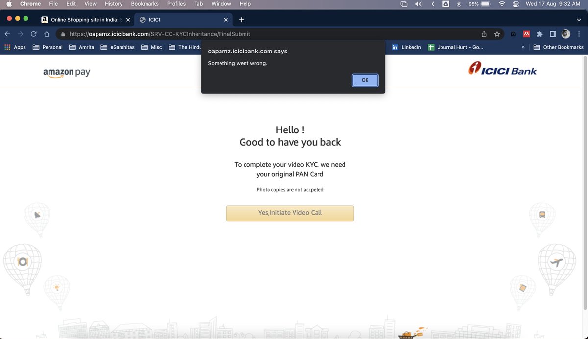 rahul_vj's tweet photo. @ICICIBank Unable to complete video KYC for CC. Been trying for several days. Both from mobile and computer browsers. Please provide a solution. https://t.co/lPAEqS0JPl