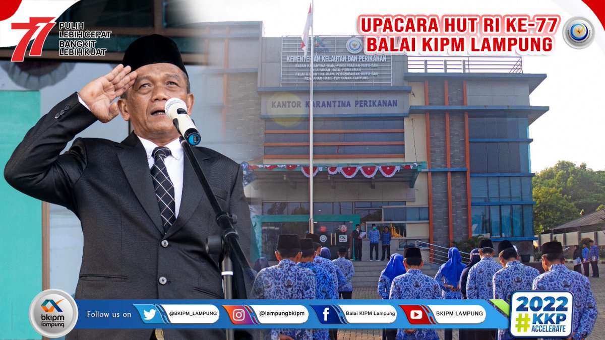 BPPMHKPLampung's tweet photo. 17/8 BKIPM LAMPUNG mengadakan Upacara Bendera Memperingati HUT RI Ke 77 Di Lapangan BKIPM LAMPUNG,. Kepala BKIPM LAMPUNG bertindak Sebagai Inspektur Upacara Menyampaikan Sambutan Menteri Kelautan Dan Perikanan #BKIM #KKPGOID #KKPAccelerate #SaktiWahyuTrenggono #HUT77thRI https://t.co/jyq9TSlG6C