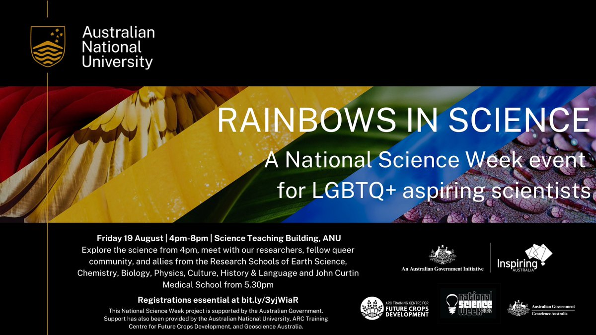 ourANU's tweet photo. Young queer scientists are invited to an evening celebrating Rainbows in Science. 🌈⚗️🔬

Enjoy free food, fun STEMonstrations and the chance to hear from @BrytheFlyGuy. 

#ScienceWeek

📆 Fri 19 August, 4pm
🎟️ https://t.co/hXEOtuej1F https://t.co/x9caxRTa9I