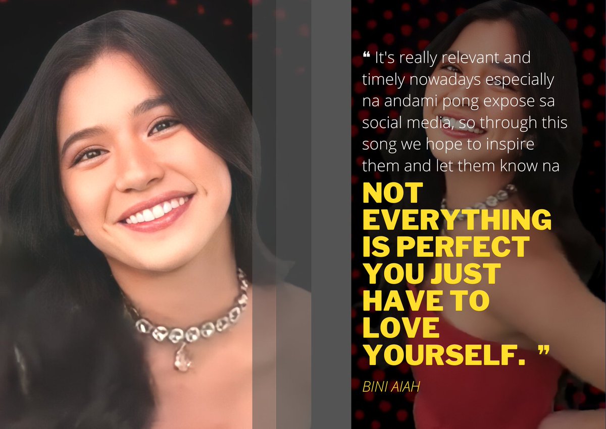 bini_quotes's tweet photo. ⠀
❝ We hope to inspire them and let them know na not everything is perfect you just have to love yourself. ❞

                            — BINI AIAH ♡
⠀ https://t.co/kHpbJXSen9