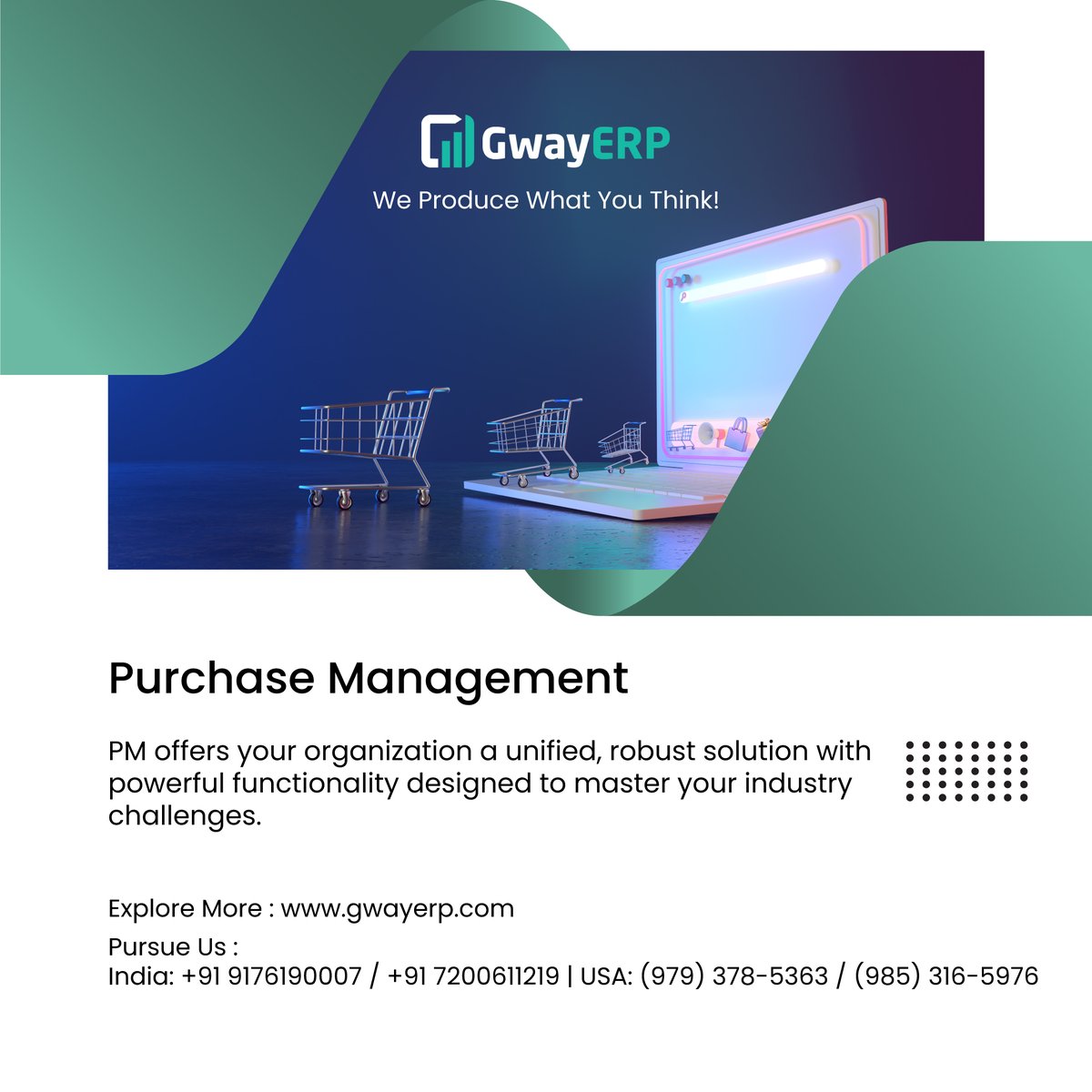 GwayERP's tweet photo. Purchase Management
PM offers your organization a unified, robust solution with powerful functionality designed to master your industry challenges.
#GwayERP #CustomisedERPsoftware #Organization #RobustSolution #FunctionalityDesigned.
Get a Free Demo: https://t.co/dyYbbtlhDw https://t.co/AVxGvo9heS
