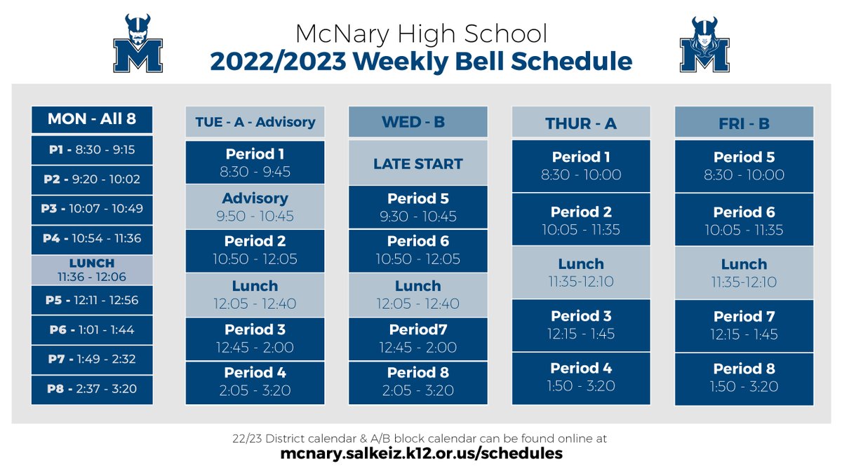 Summer is winding down - here's the daily bell schedule for the 22-23 school year!