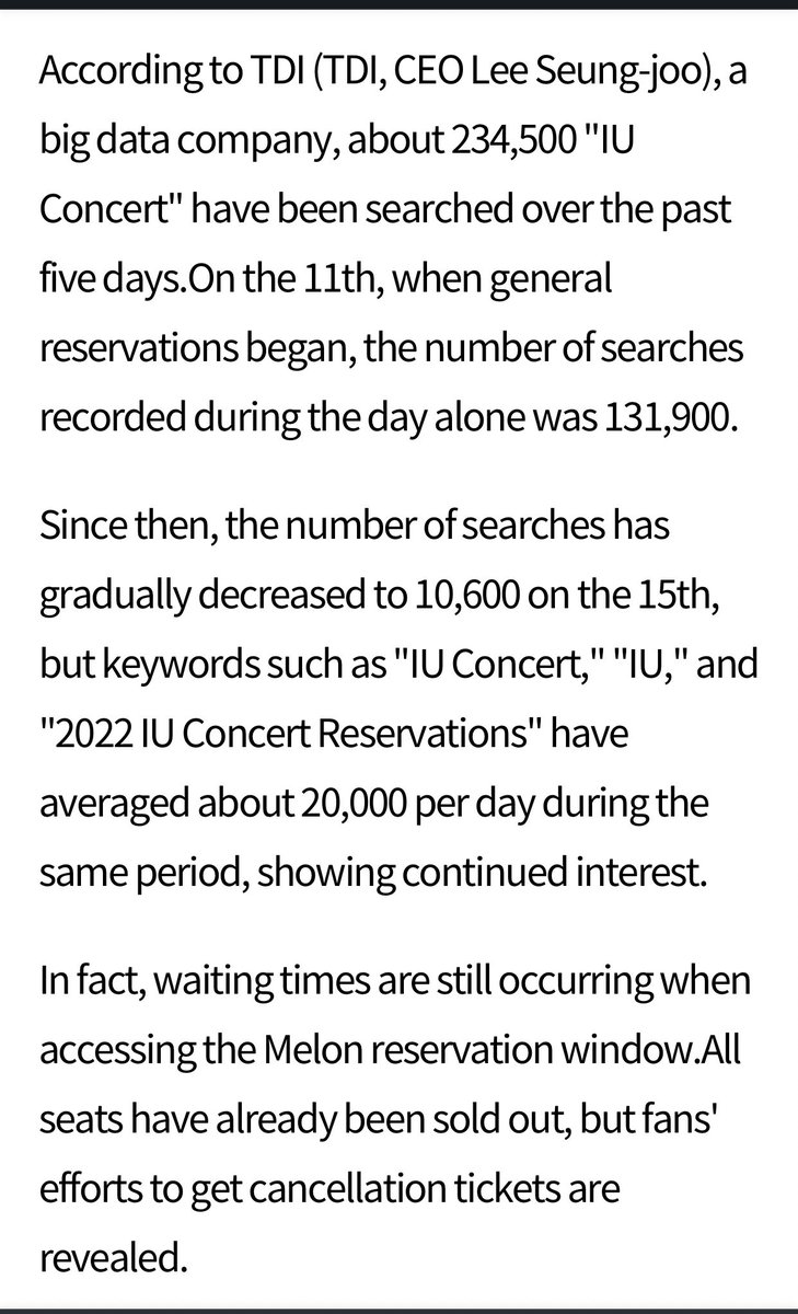 VicLJE's tweet photo. "65,000 seats are not enough". 130,000 search results for "IU Concert" every day ↑

“6만 5,000석도 적다” 예매일 ‘아이유 콘서트’ 검색량 13만 건↑ 
🔗https://t.co/fMp2KWIg6C

#IU #아이유 #The_Golden_Hour https://t.co/QhDbHVEsJu