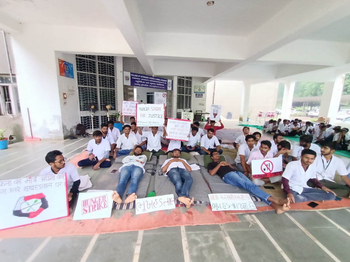 કામધેનુ યુનિવર્સિટી અંતર્ગત દાંતીવાડા કોલેજનાં વિદ્યાર્થીઓ છેલ્લા16 દિવસથી હડતાળ ઉપર છે. અને 3 વિદ્યાર્થીઓ 24 કલાકથી ભૂખ હડતાળ ઉપર ઉતર્યા છે. અમારી માંગ છે કે Internship માં મળતું ભથ્થું 4200 થી 18K કરવામાં આવે🙏 <a href="/CMOGuj/">CMO Gujarat</a> <a href="/Bhupendrapbjp/">Bhupendra Patel</a> <a href="/KanuDesai180/">Kanu Desai</a> <a href="/RaghavjiPatel/">Raghavji Patel</a> #hungerstrike