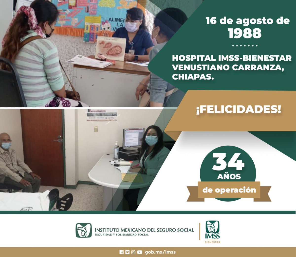 El 16 de agosto de 1988 inició operaciones el Hospital #IMSSBIENESTAR Venustiano Carranza en Chiapas. ¡Muchas felicidades!