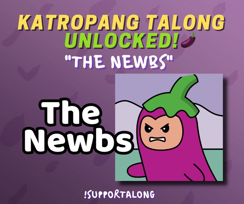 BAGONG ARAW - BAGONG KATROPA!
RISING EGGPLANTS X <a href="/thenewbs_nft/">The Newbs | MINT LIVE</a> 

A collection of 9,999 randomly generated NFTs built from 218 unique traits. Our goal is to grow together in the world of web3 as a community and bring our brand to life.

JOIN THEM HERE: discord.gg/ZhB3sYqXME