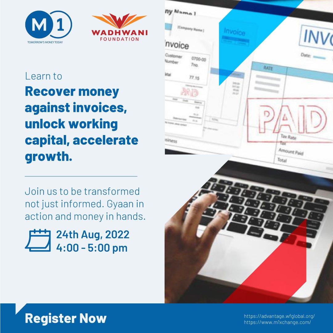 wadhwanif's tweet photo. #webinaralert
You will learn how to:
- Recover money against invoices
- Unlock working capital 
- Accelerate growth
Register Now! https://t.co/XY6G2IgGnH
#SMEs #MSMEs #Smallbusinesses #MSMEgrowth #msmeindia #WadhwaniAdvantage #workingcapital #accelerategrowth https://t.co/hGZz5ZWfRE