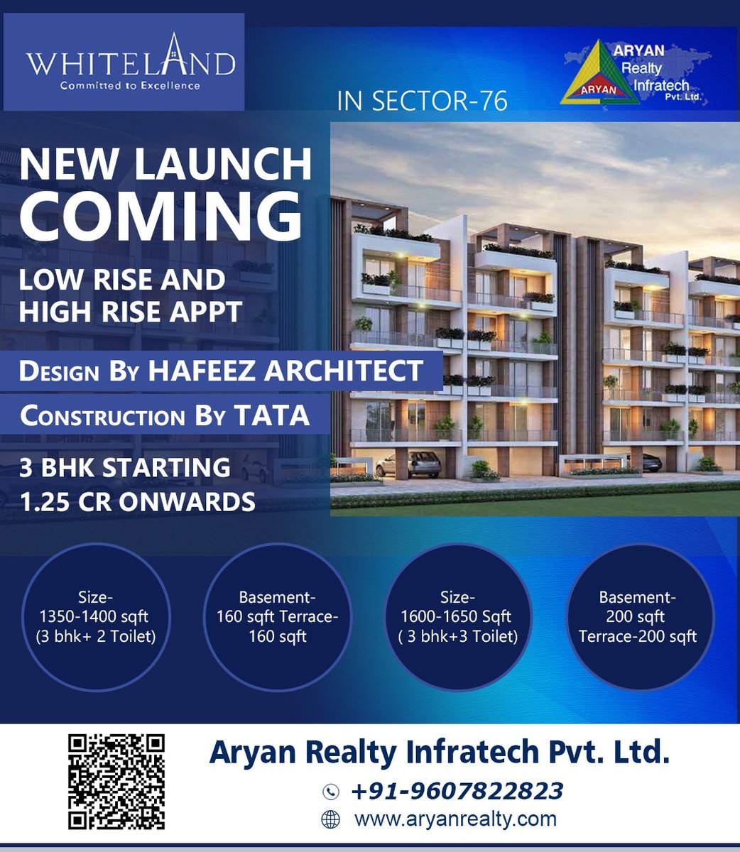 New launch coming low rise and high rise appt 

Design by hafeez architect construction by tata

#aryanrealtyinfratech #whiteland #Launches #Sector76 #homesweethome #architecture #luxury #homes #newhome #property #Gurgaon #Sector76Gurgaon #commercialproperty #dreamhome