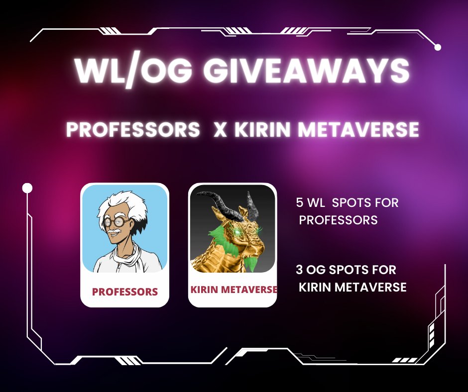 KirinMV's tweet photo. 🚘#Giveaway 🚘
🏆 3x OG Spots for @KirinMV
🏆 5x WL Spots for @ProfessorsNFTs
Must
1️⃣Follow
@KirinMV
+
@ProfessorsNFTs
2️⃣♥️ + RT + Tag 3 friends
3️⃣ Join discord
https://t.co/XqRp4BIFmF
Ends in 24hrs⏰
#NFTGiveaway #NFTCommunity #NFTshill #MetaverseNF https://t.co/Mf37nzUjcw