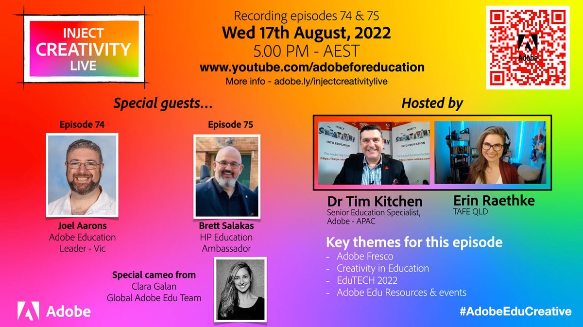 mrjoelaarons's tweet photo. Join me at 5 PM (AEST) where I will be a guest at the Inject Creativity Live show on the Adobe for Education YouTube channel - https://t.co/bLWA1hBhfN #createedu #aussieED #edchat #eLearning #adobeedu #AdobeEduCreative #edtech #edtechchat #vicpln https://t.co/uiXRM7J6EI