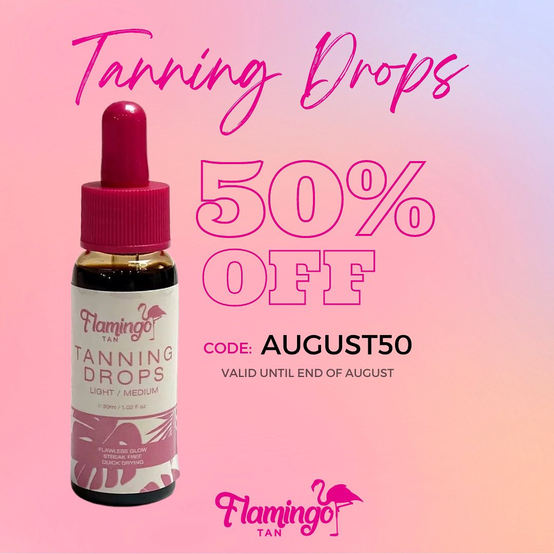 50% OFF <a href="/flamingotan_/">flamingotanofficial</a> tanning drops 💧 
Visit flamingotanofficial.com/shop and enter discount code August50