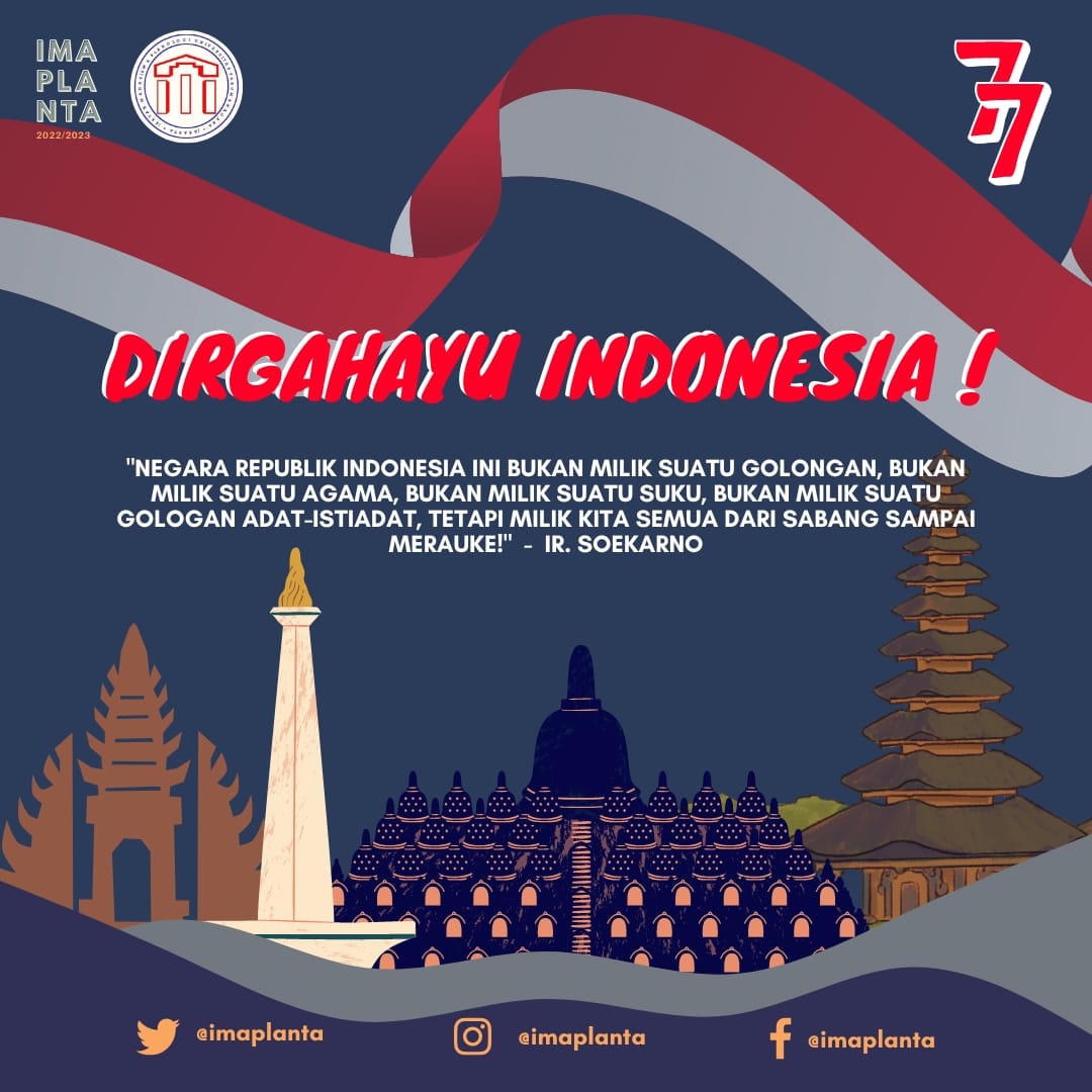 imaplanta's tweet photo. [DIRGAHAYU HUT RI KE-77]

Selamat Hari Kemerdekaan untuk negara kita tercinta Indonesia.
Semoga kedepannya menjadi lebih baik, cepat segera pulih dari berbagai macam masalah yang ada, bangkit sebagai Bangsa yang Hebat &amp; Lebih Kuat.

MERDEKA!!✊🇲🇨 https://t.co/0zvrDqkUgG