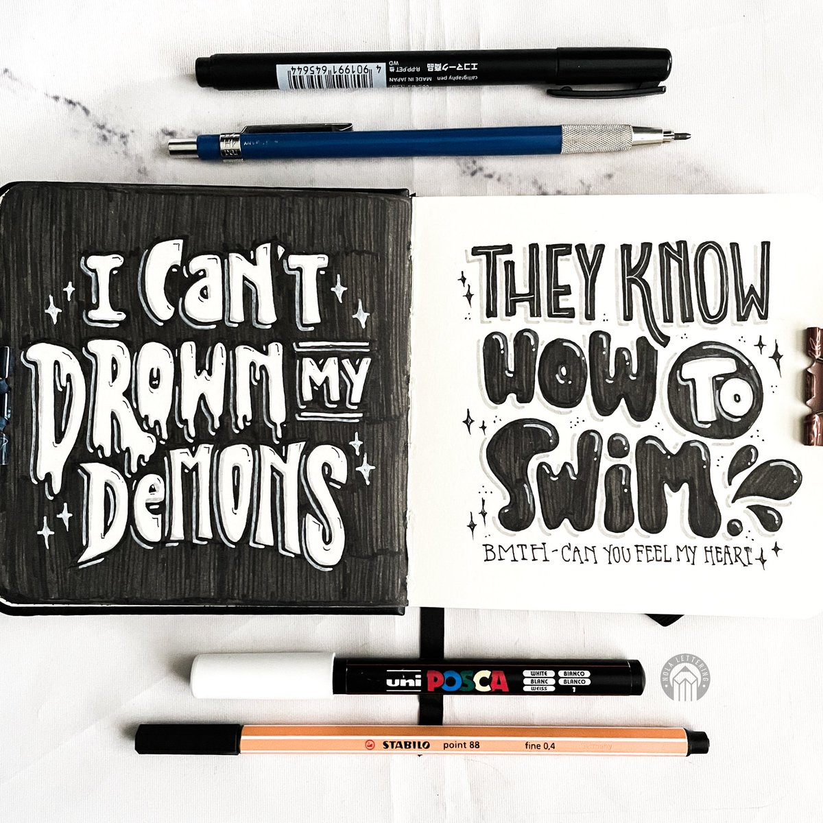 nolalettering's tweet photo. Sometimes, lyrics just jump out at you … and you gotta letter it #bringmethehorizon https://t.co/ykMG9GAjPt