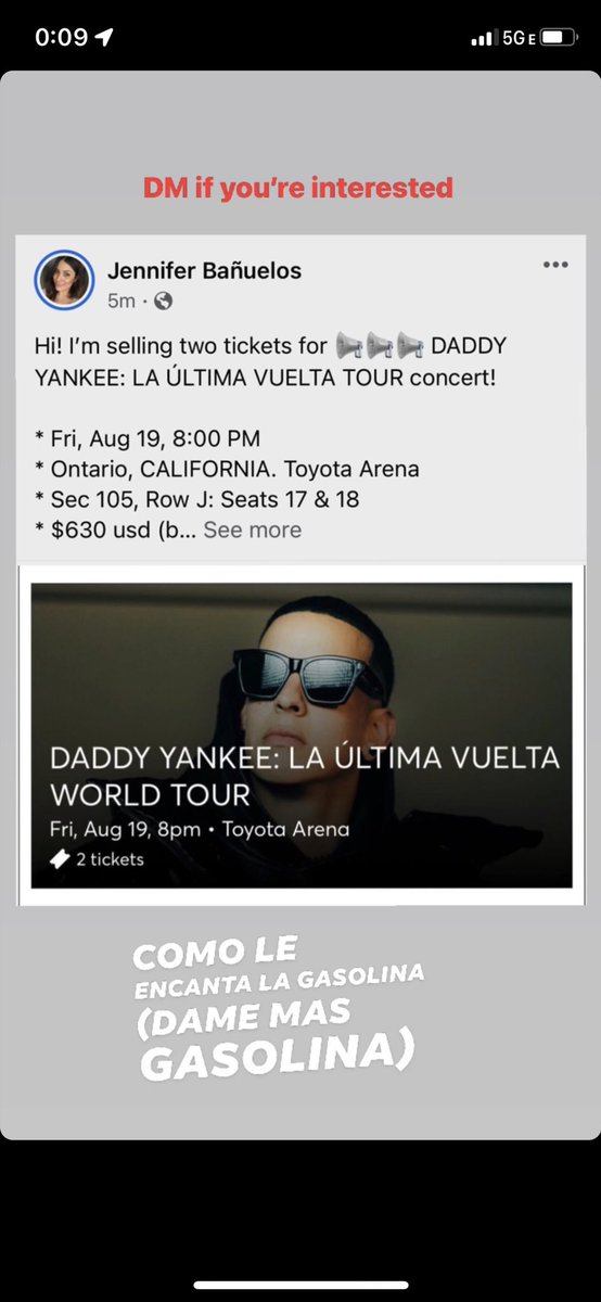 jenifuser's tweet photo. I’m selling 2 #daddyYankee concert tickets in #ontariocalifornia #California #Ontario this Friday Aug 19, $600 usd both. Sec 105 lower Row J, Ontario California. Mobile delivery by Ticketmaster #daddyyankeeconcert #LaUltimaVueltaWorldTour https://t.co/WEmhRsgKZl