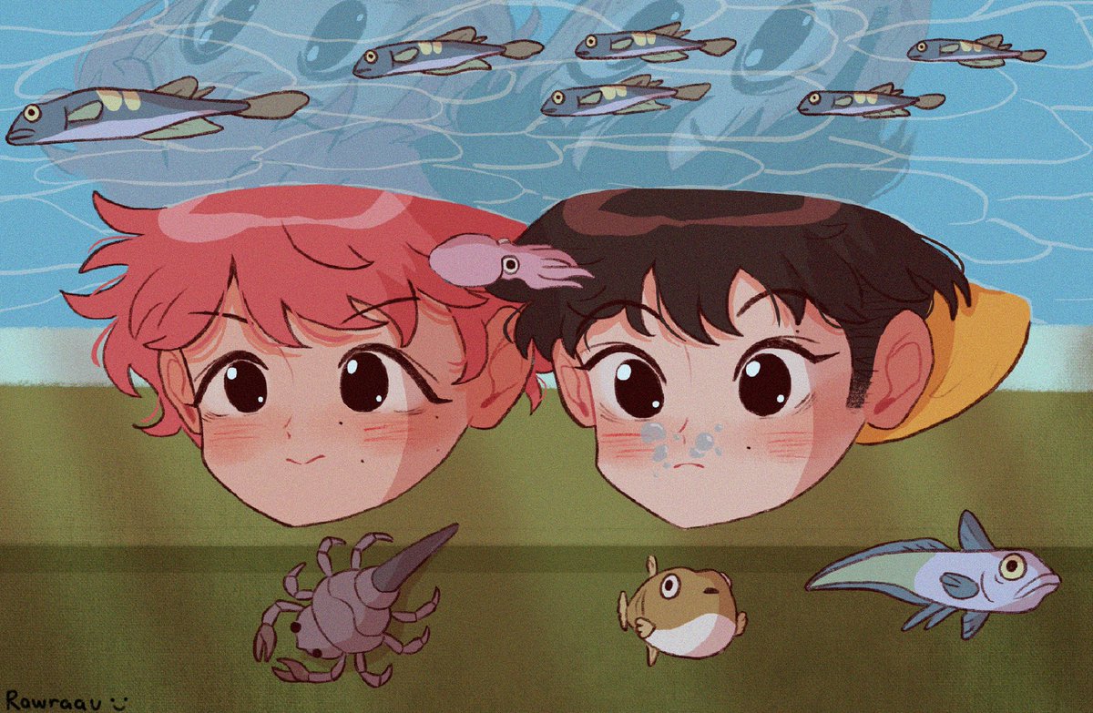 rawraau's tweet image. mark and haechan as sosuke and ponyo 🌊🪸🌤