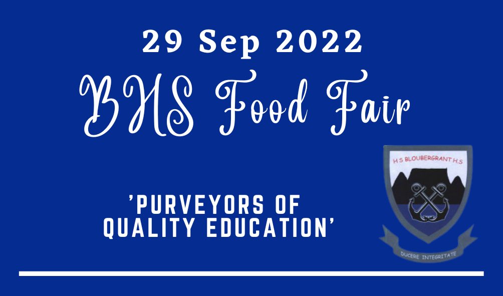 malcolmpedro's tweet photo. Yep, it’s time.

The famous Bloubergrant High School Food Fair will take place on Thursday, 29 Sep 2022 from 16:00 till 19:00, in the school hall.

Do diarise this date, and coupon booklets @ R200.00 per booklet will be on sale soon.

#SuperProudBergie
#SuperProudHeadmaster
XOXO https://t.co/xqkVLeg3Wc