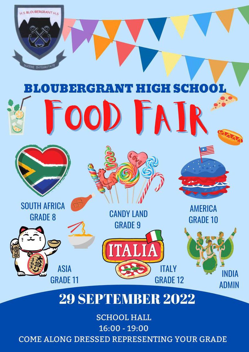 malcolmpedro's tweet photo. Yep, it’s time.

The famous Bloubergrant High School Food Fair will take place on Thursday, 29 Sep 2022 from 16:00 till 19:00, in the school hall.

Do diarise this date, and coupon booklets @ R200.00 per booklet will be on sale soon.

#SuperProudBergie
#SuperProudHeadmaster
XOXO https://t.co/xqkVLeg3Wc