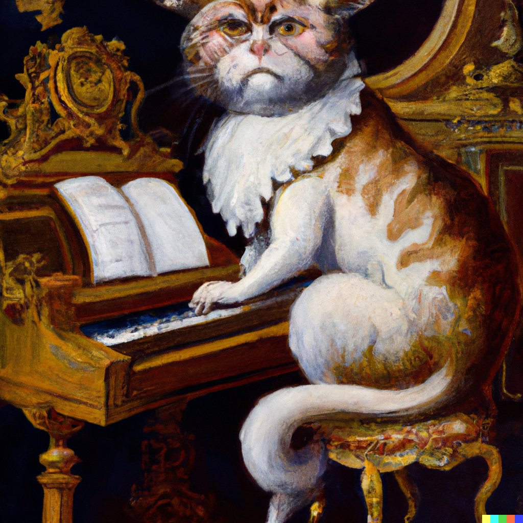 AreySiel's tweet photo. sielarey
&amp; DALL·E
Human &amp; A.I
“grumpy cat playing piano looking wise, rococo oil painting” https://t.co/SKf3IPxoO7