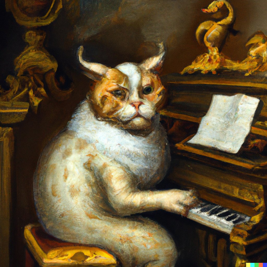 AreySiel's tweet photo. sielarey
&amp; DALL·E
Human &amp; A.I
“grumpy cat playing piano looking wise, rococo oil painting” https://t.co/SKf3IPxoO7