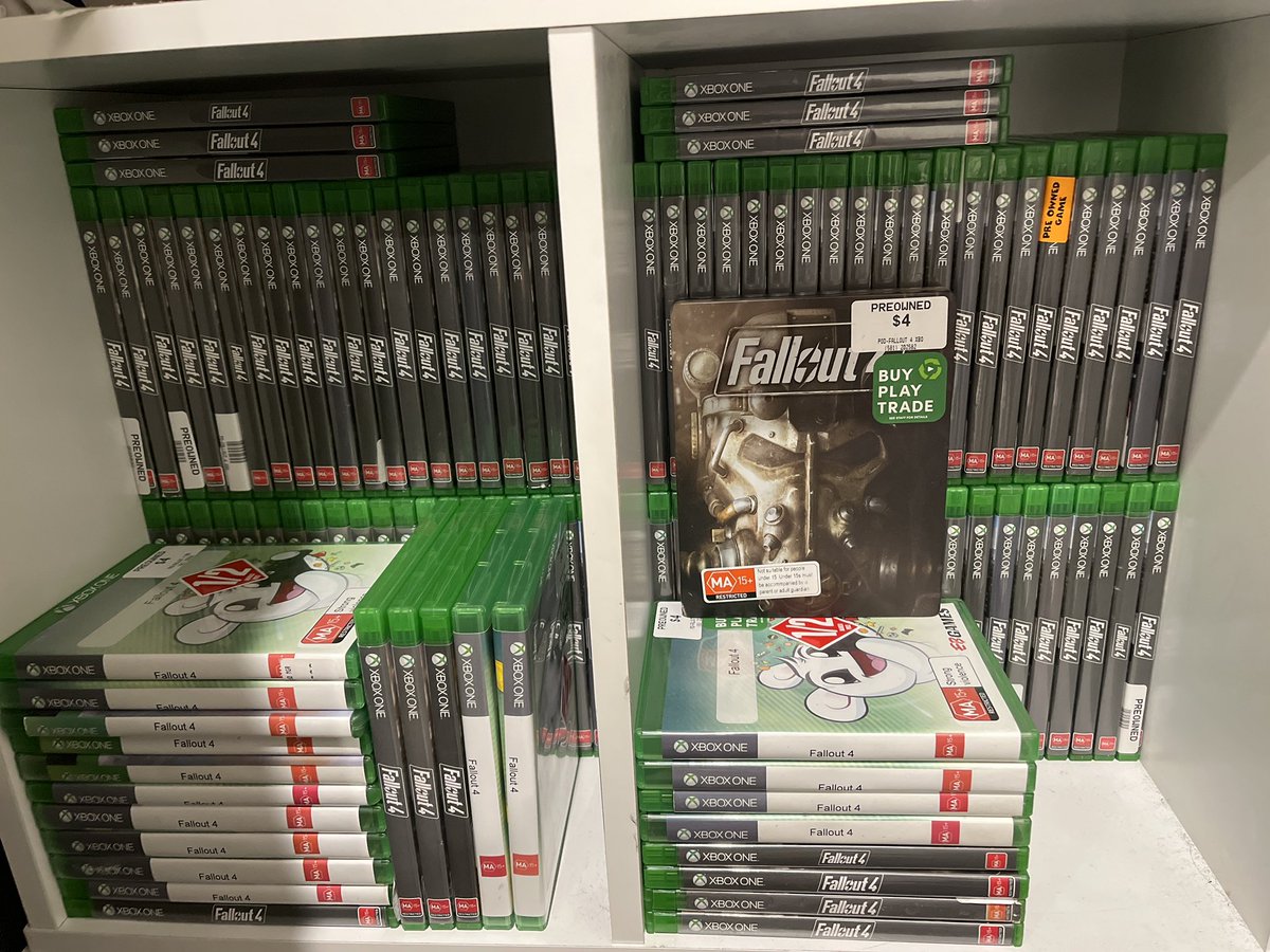 wheat_boi_'s tweet photo. @EBGamesAus Too many copies of fallout 4 to count…more to come https://t.co/7rx8pmYV05